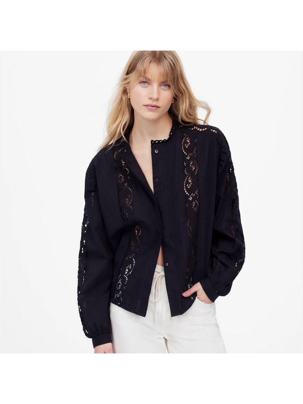 Madewell NU473 Lace-Inset Pintucked Button-Up Top NWT SZ S